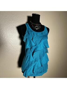 Vintage Teal Ruffle Tank Top Layered Sheer Y2K Fairy